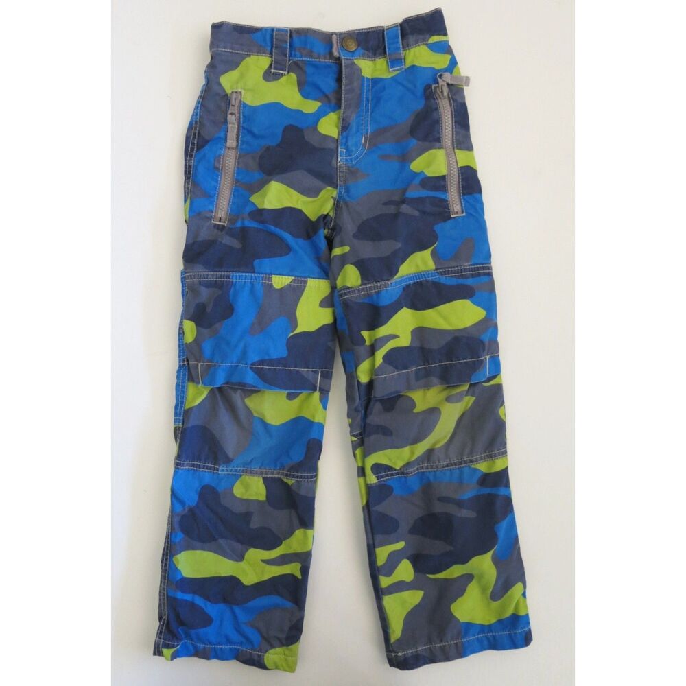 Mini Boden boys blue gray lined camouflage camo skate pants zipper pockets 6 7